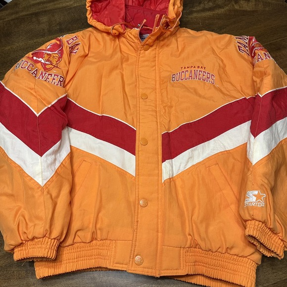 Vintage 90s Starter Tampa Bay Buccaneers Full Zip Jacket‎ W/ Hood EUC Creamsicle